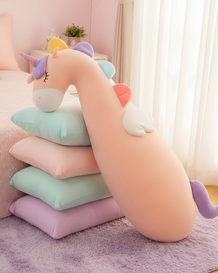 white unicorn body pillow plush - lifestyle