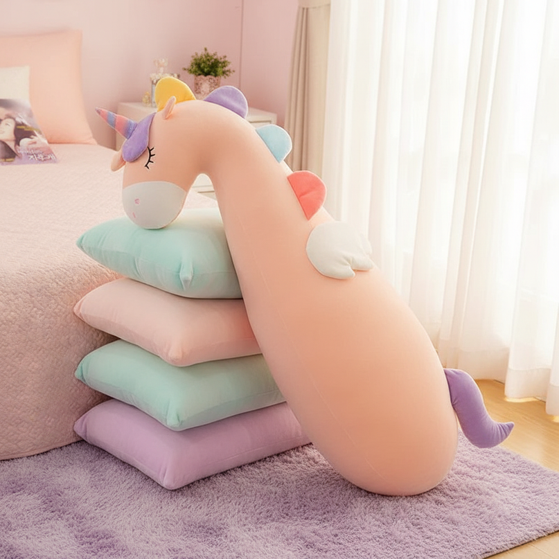 white unicorn body pillow plush - lifestyle