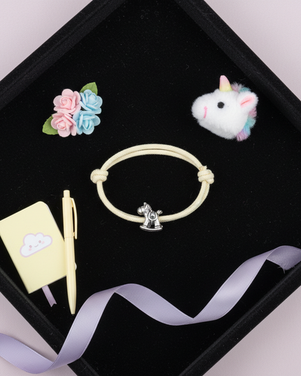 white unicorn bracelet - flat-lay