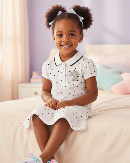 white unicorn cotton dress - sitting