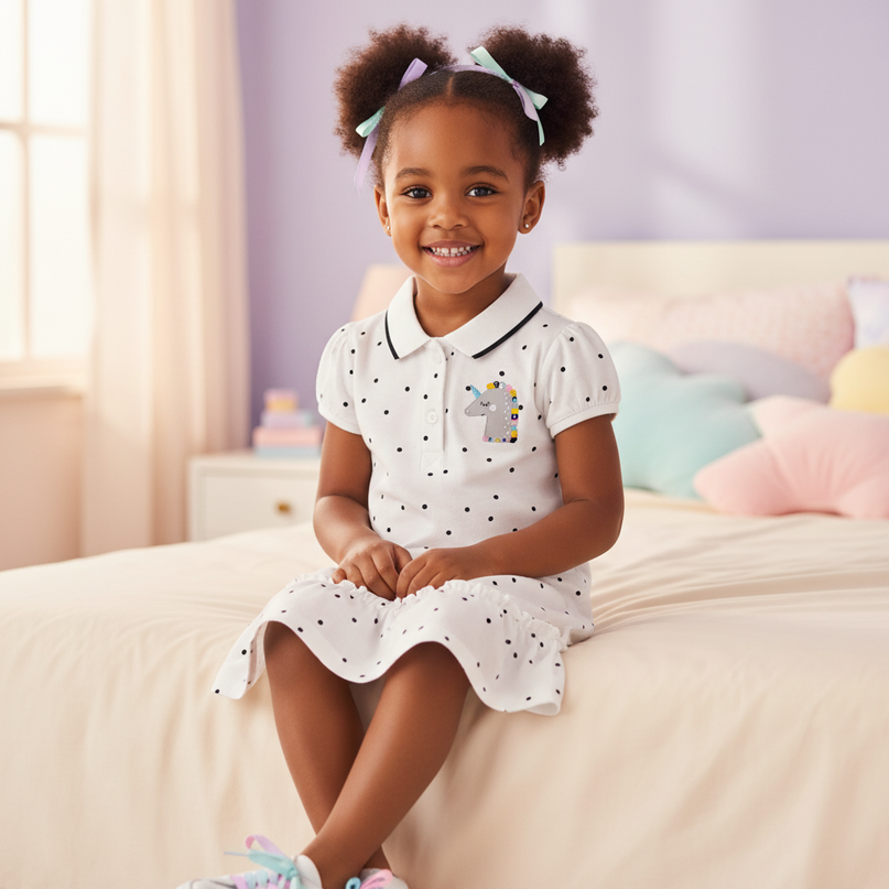white unicorn cotton dress - sitting