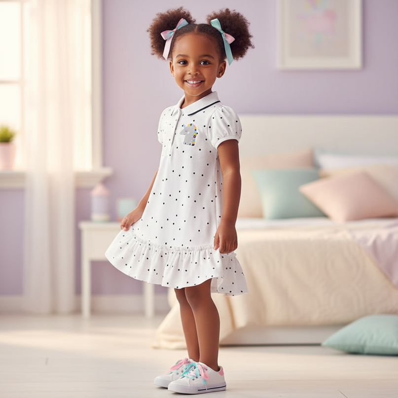 white unicorn cotton dress - three-quarter
