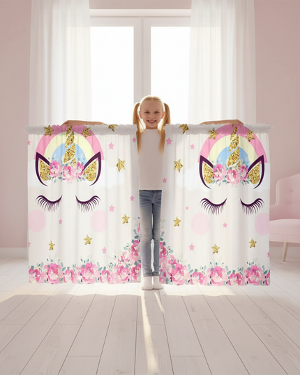 white unicorn curtains - in-use