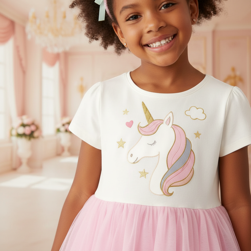 white unicorn embroidery birthday tutu dress - detail