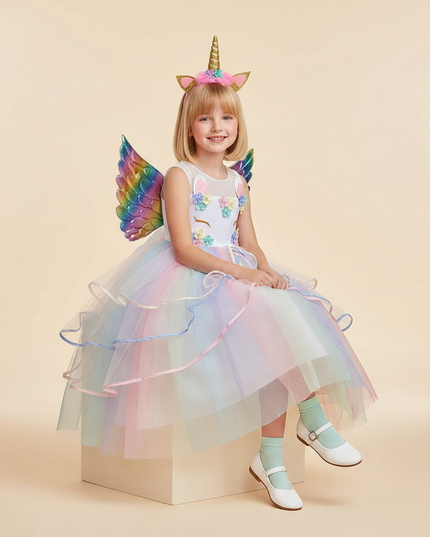 white unicorn fairy dress set - sitting