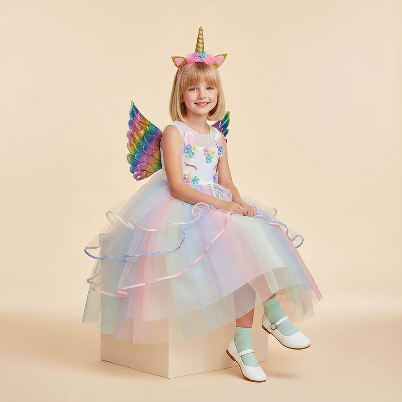 white unicorn fairy dress set - sitting
