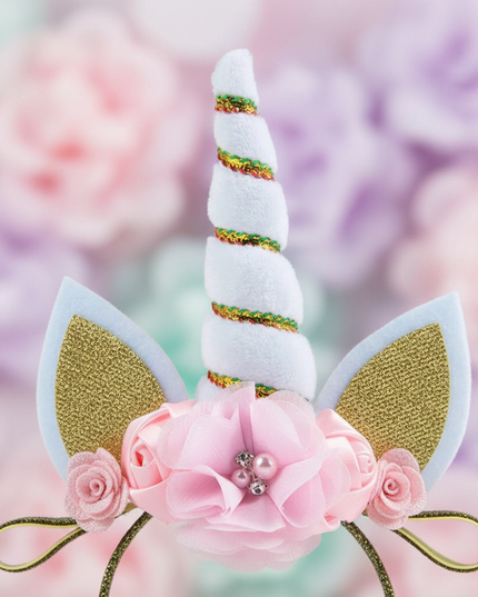 white unicorn floral headband - detail