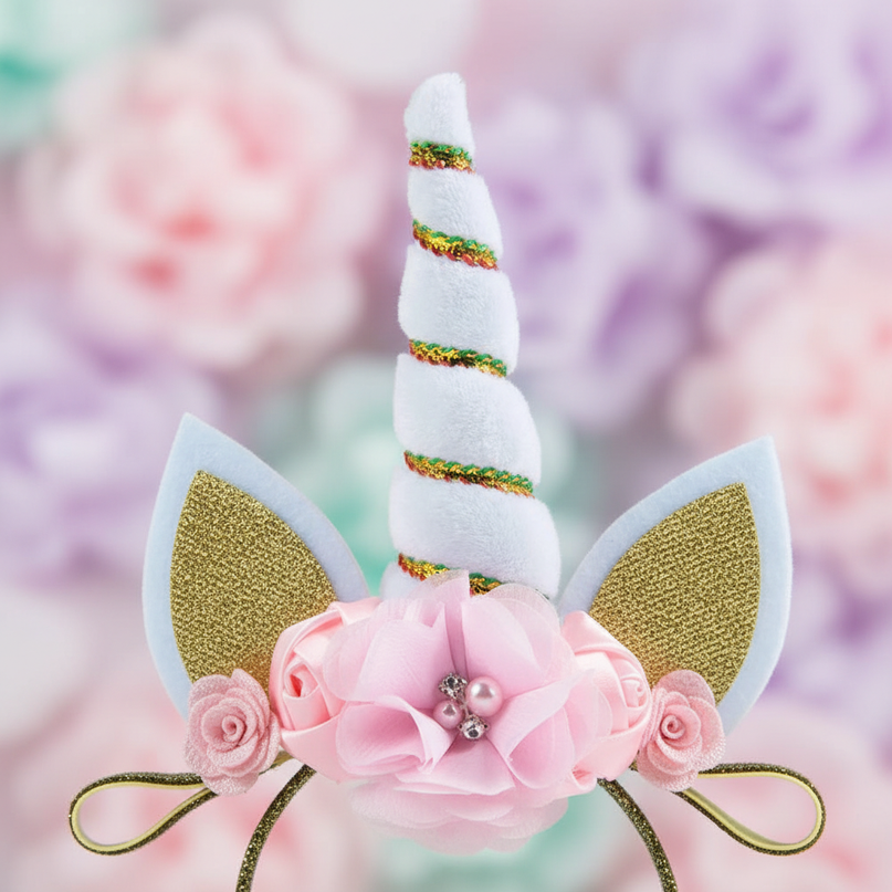 white unicorn floral headband - detail