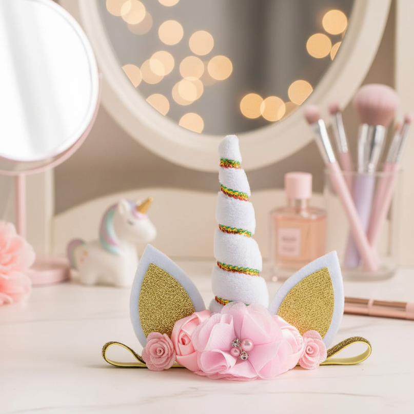 white unicorn floral headband - lifestyle