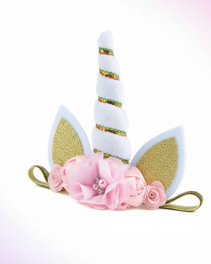 white unicorn floral headband - white-bg