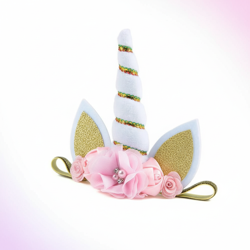 white unicorn floral headband - white-bg