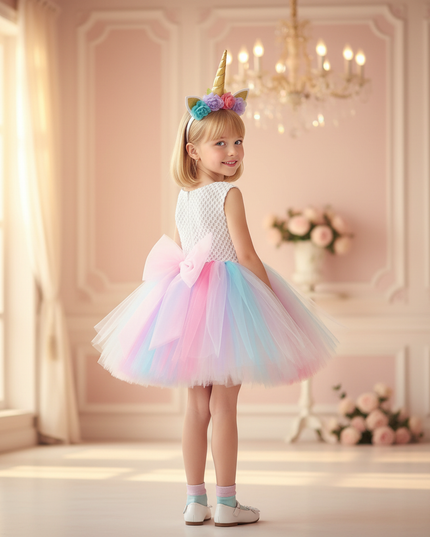 white unicorn flower tutu dress set - back