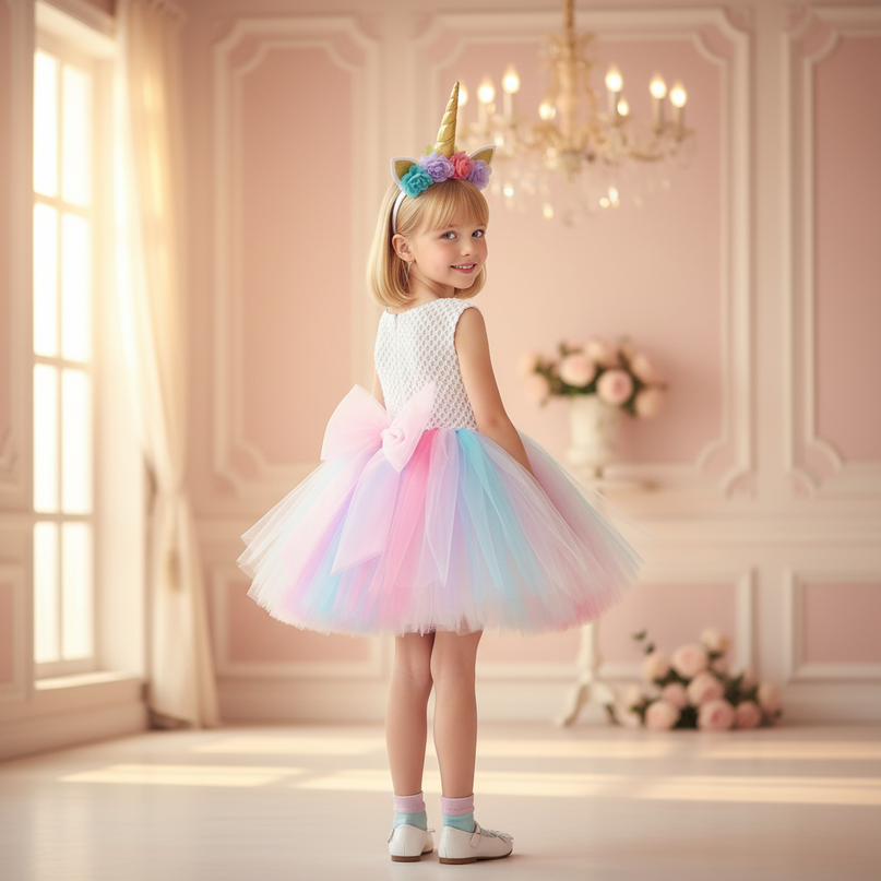 white unicorn flower tutu dress set - back