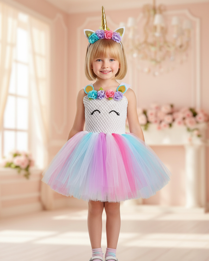 white unicorn flower tutu dress set - detail