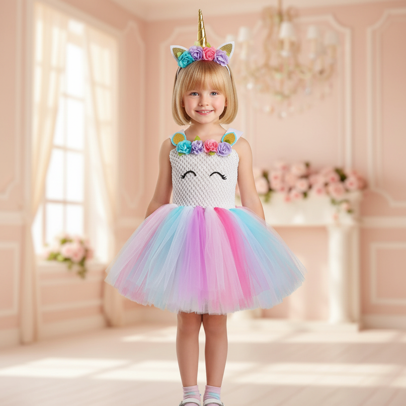 white unicorn flower tutu dress set - detail