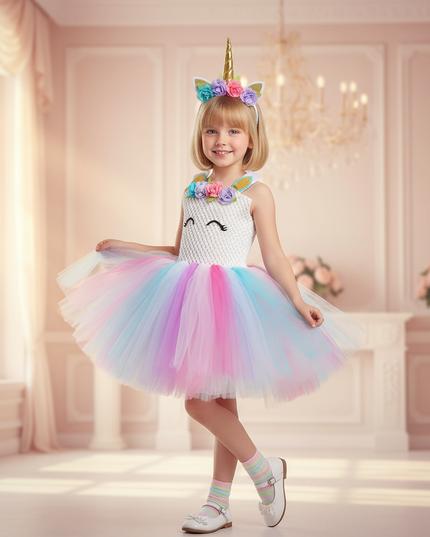 white unicorn flower tutu dress set - front