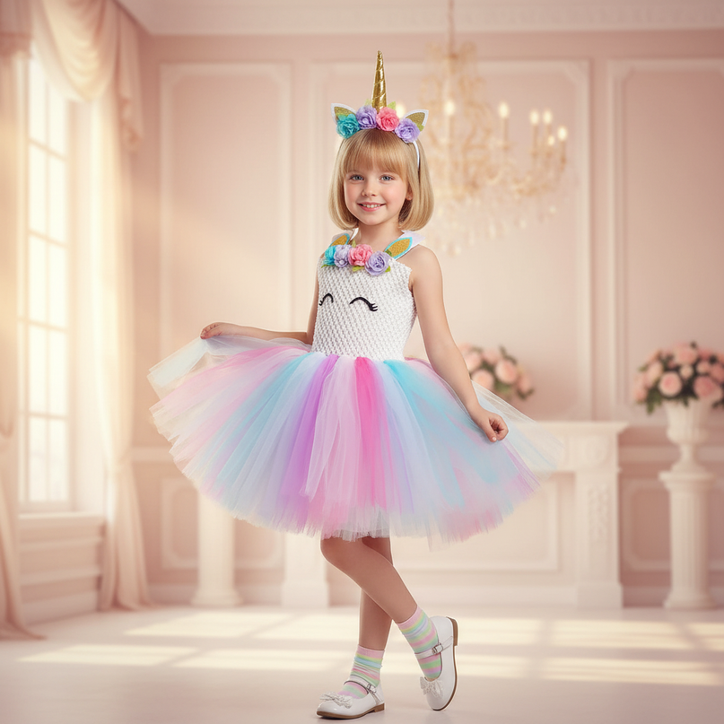 white unicorn flower tutu dress set - front