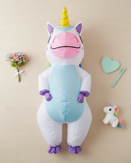 white unicorn full body costume adult - flat-lay