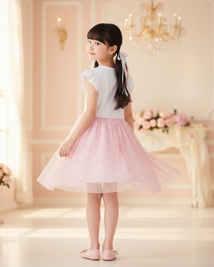 white unicorn gold star tutu dress - back