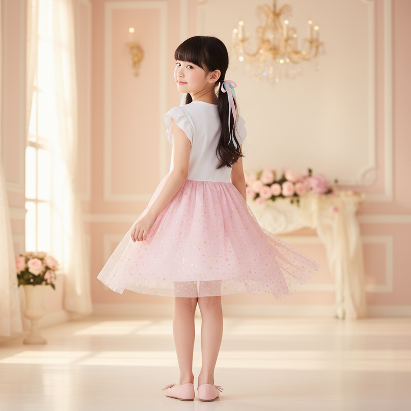 white unicorn gold star tutu dress - back
