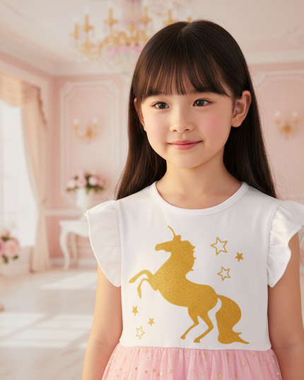 white unicorn gold star tutu dress - detail