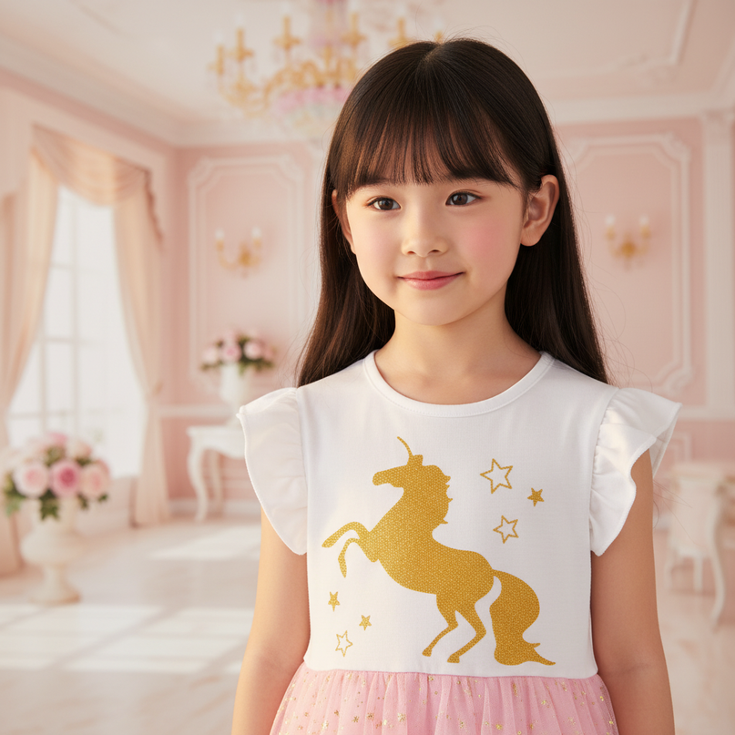 white unicorn gold star tutu dress - detail