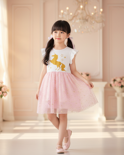white unicorn gold star tutu dress - front