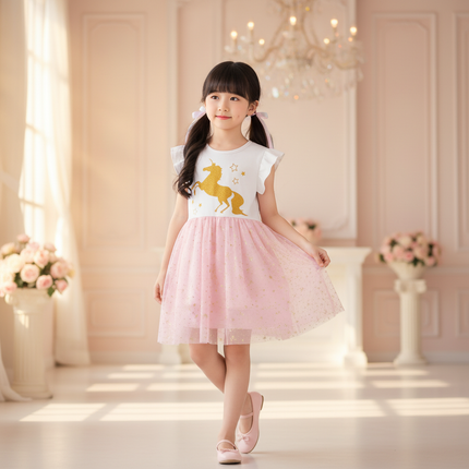 white unicorn gold star tutu dress - front