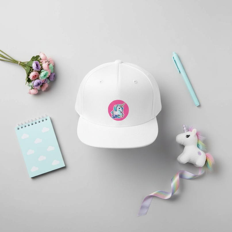 white unicorn hat - flat-lay