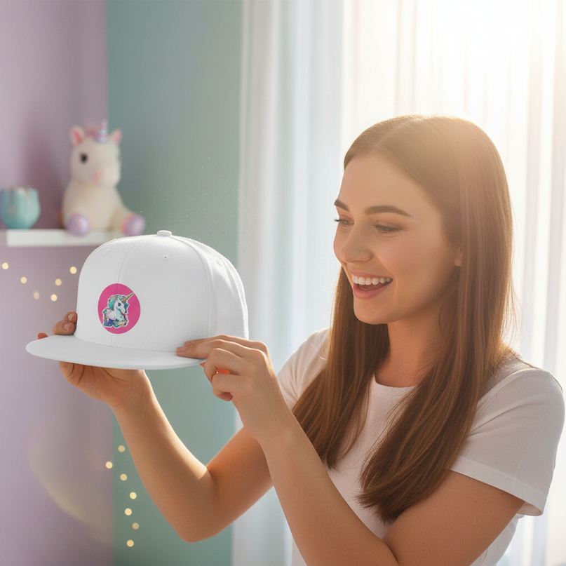 white unicorn hat - in-use