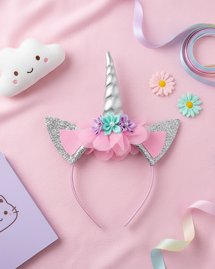 white unicorn headband - flat-lay