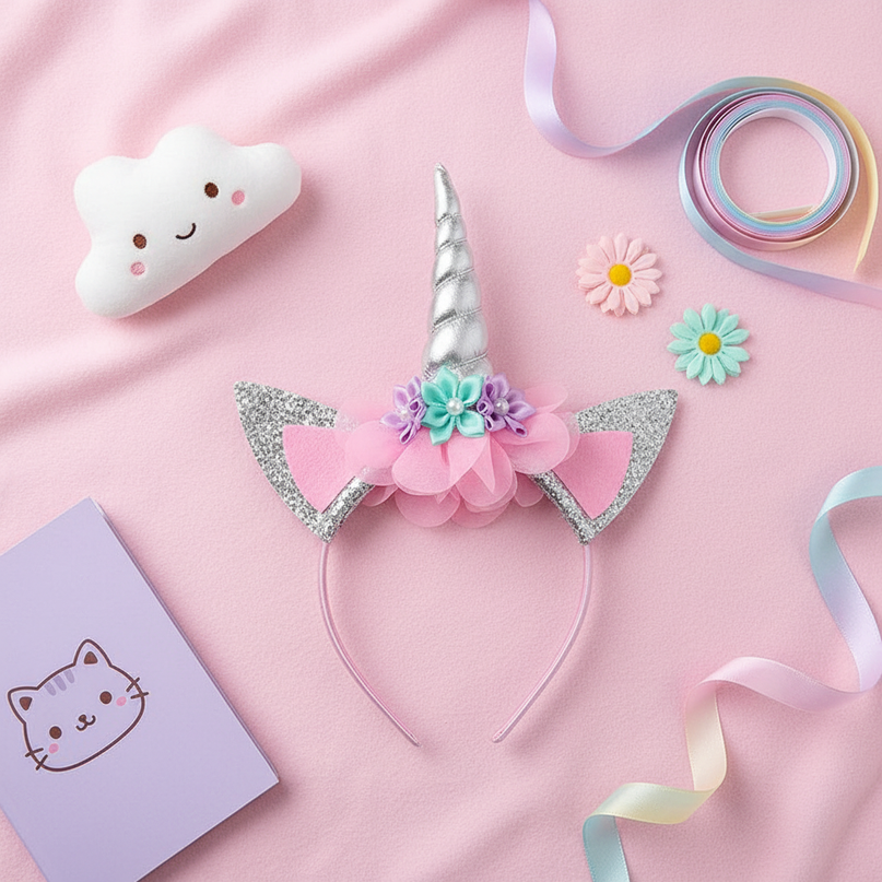 white unicorn headband - flat-lay