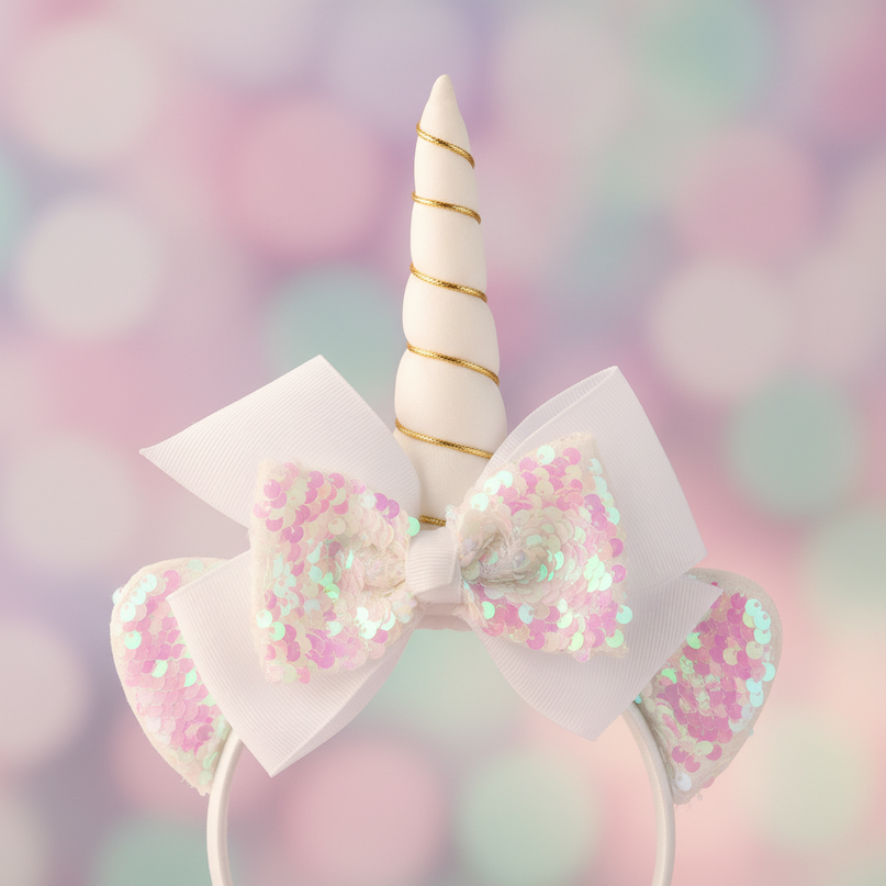 white unicorn headband for girls - detail