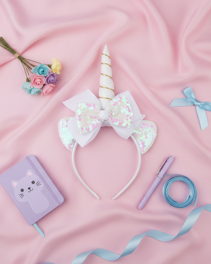 white unicorn headband for girls - flat-lay