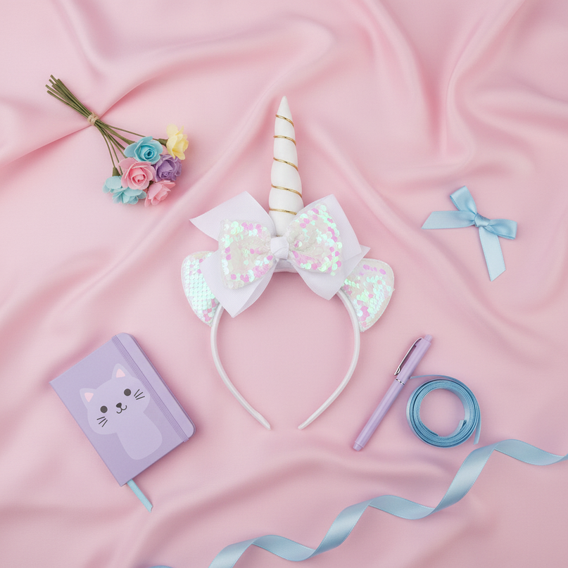 white unicorn headband for girls - flat-lay