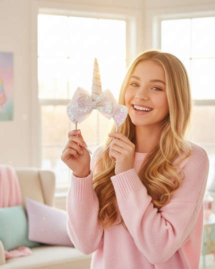 white unicorn headband for girls - in-use