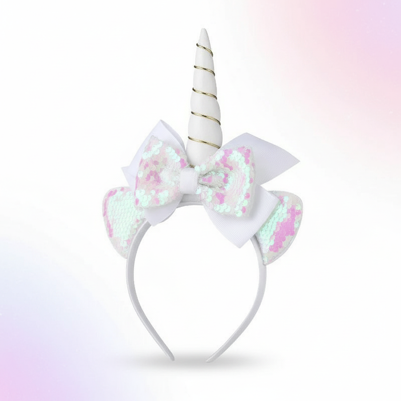 white unicorn headband for girls - white-bg