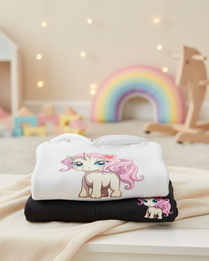 white unicorn hoodie kids set - lifestyle