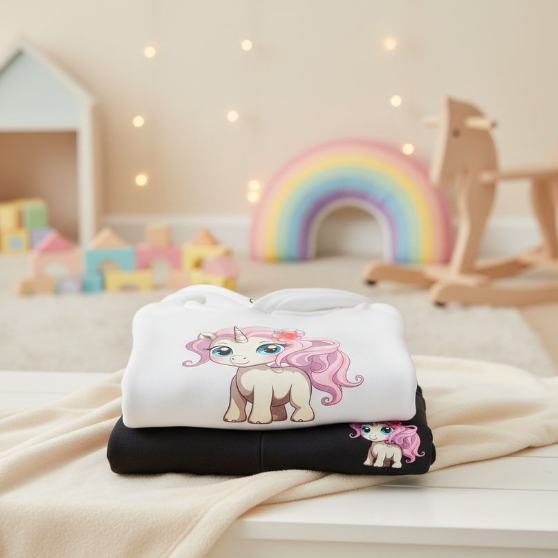 white unicorn hoodie kids set - lifestyle
