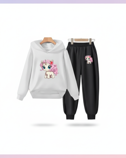 white unicorn hoodie kids set - white-bg
