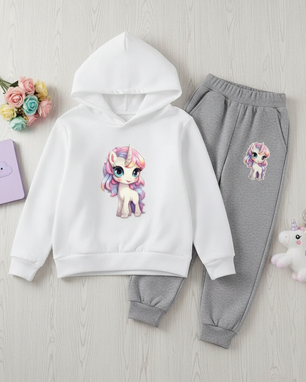 white unicorn hoodie set girls - flat-lay