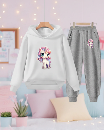 white unicorn hoodie set girls - lifestyle