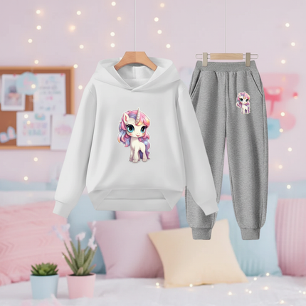 white unicorn hoodie set girls - lifestyle