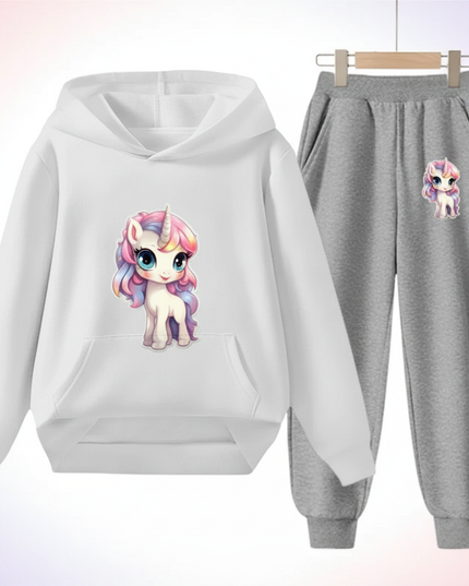 white unicorn hoodie set girls - white-bg