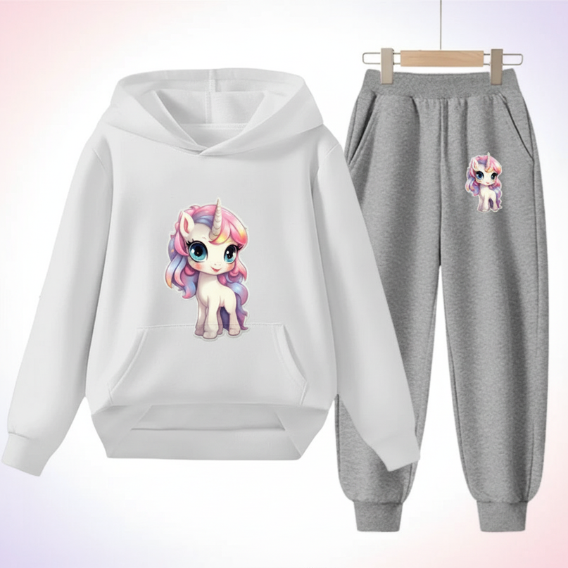 white unicorn hoodie set girls - white-bg