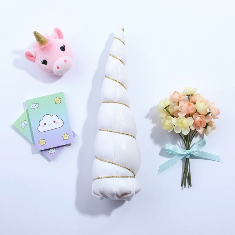 white unicorn horn craft set - flat-lay