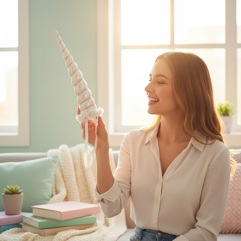 white unicorn horn for cosplay - in-use
