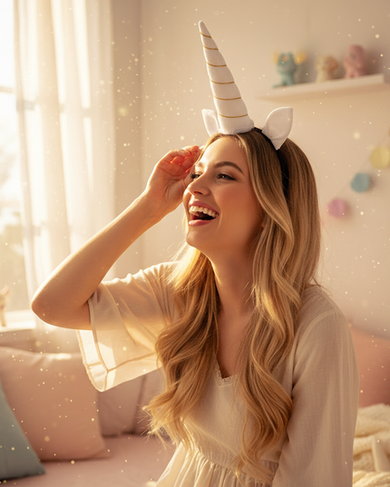 white unicorn horn headband - in-use