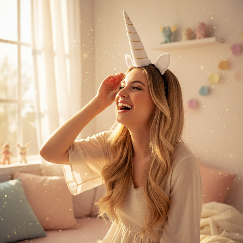 white unicorn horn headband - in-use