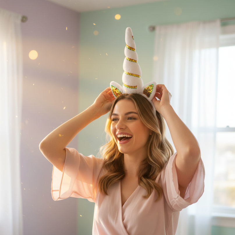 white unicorn horn party pack - in-use